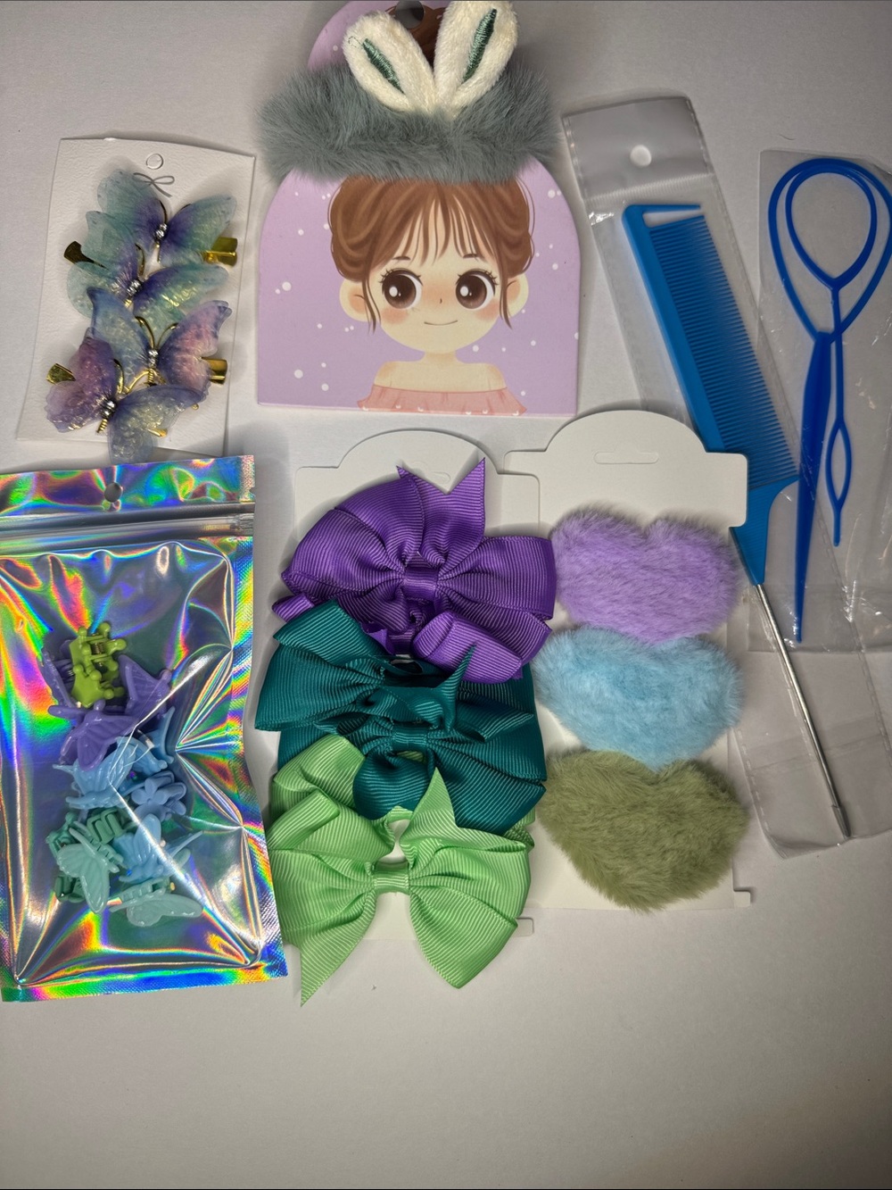 Kids Hair Accessories Set - Purple, Teal, Green, Blue
